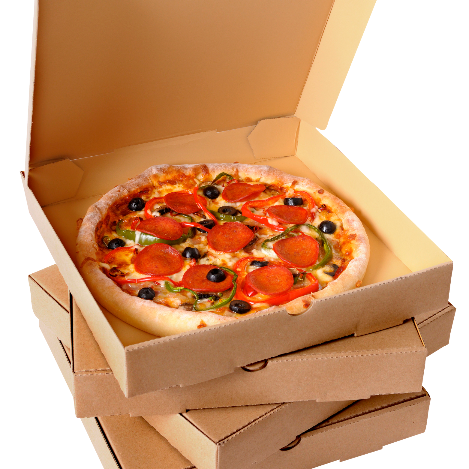 Materials: Grease-Resistant Cardboard: Prevents grease from soaking through and keeps pizzas hot and fresh. Corrugated Board: Adds extra strength for transporting larger pizzas without deformation. Recyclable Materials: Options for environmentally friendly, recyclable cardboard. Customization: Sizes: Various sizes to accommodate different pizza sizes and types. Shapes: Standard square or custom shapes for unique branding. Printing: Custom designs including branding, promotional messages, and decorative elements. Design Elements: Ventilation Holes: Built-in holes to allow steam to escape and prevent sogginess. Secure Closures: Flap closures that keep the box securely closed during transport. Stackable Design: Boxes designed for easy stacking to maximize delivery efficiency. Sustainability: Recyclable Options: Made from recyclable materials to support environmental goals. Compostable Materials: Options for compostable materials to reduce waste. Order and Delivery: Customization: Custom designs available to reflect branding and promotional needs. Delivery: Timely delivery options to ensure that packaging arrives as needed.